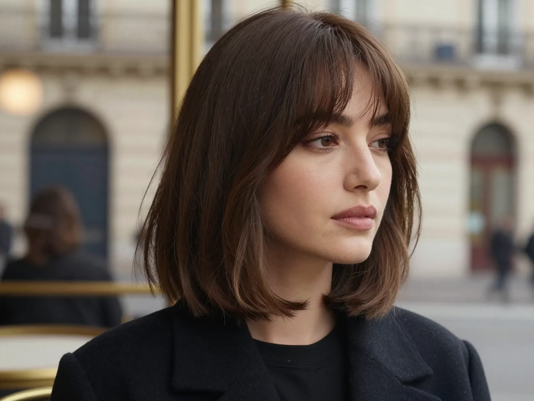 French bob chic soft blunt line chin length wispy fringe