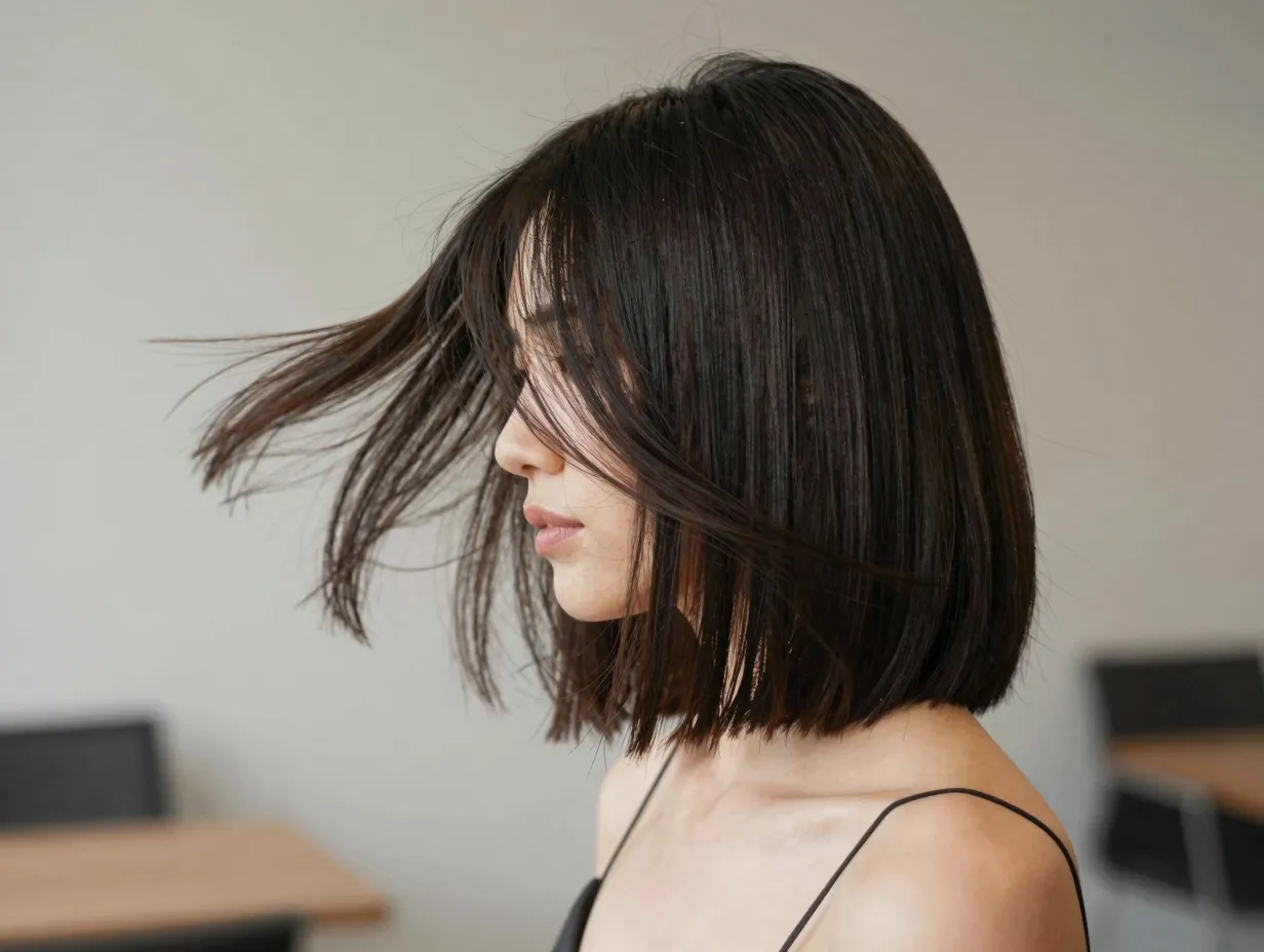 Sleek lob versatile shoulder length clean blow dried silhouette