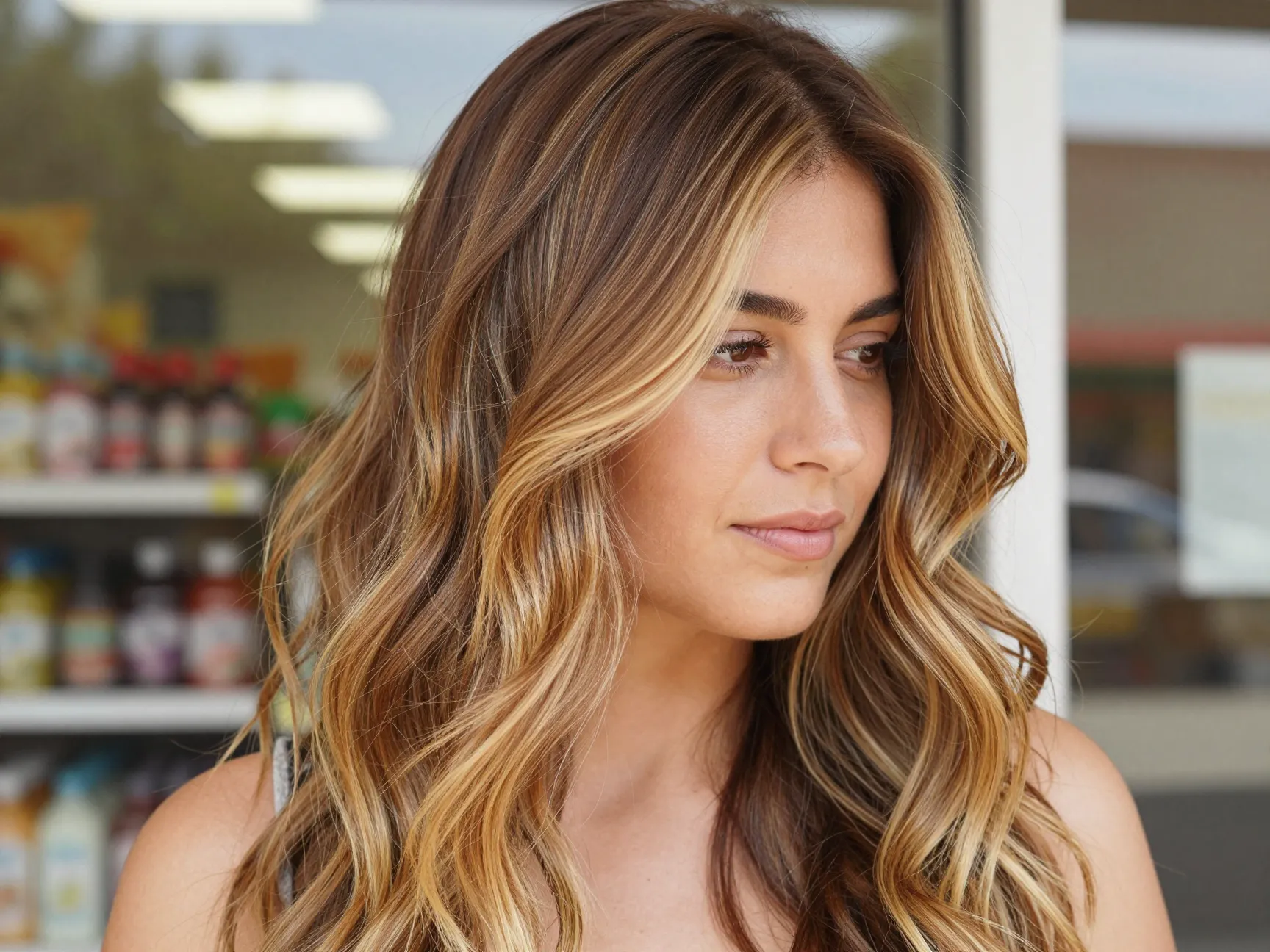 Sun kissed golden brunette balayage with face framing highlights