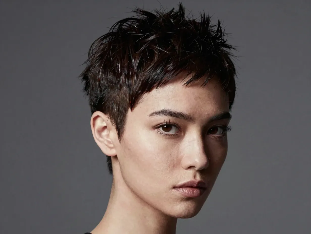 Sculpted pixie cut architectural tapered sides defined crown