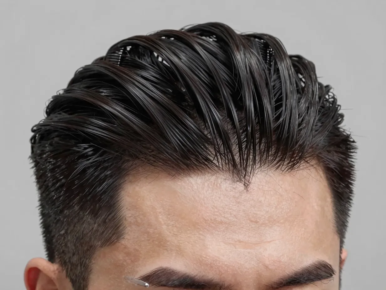 Side part slick back hairstyle with fine comb