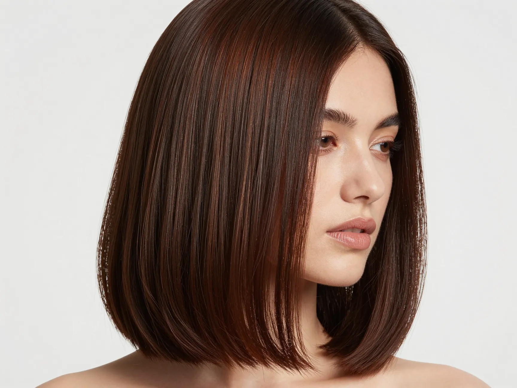 Sleek blowout of glossy espresso dark brown hair