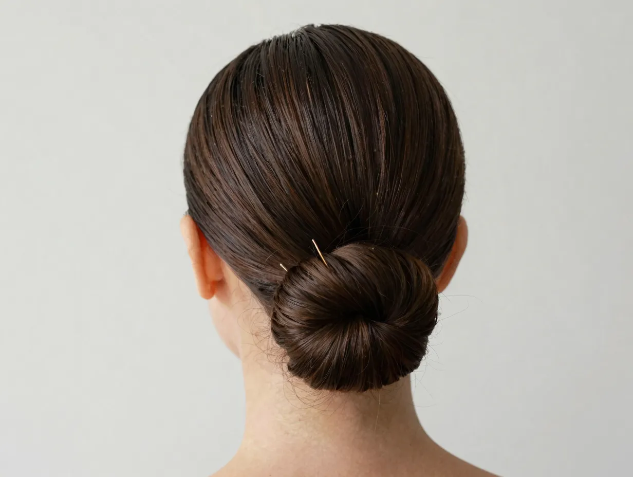 Classic slick back low bun at the nape