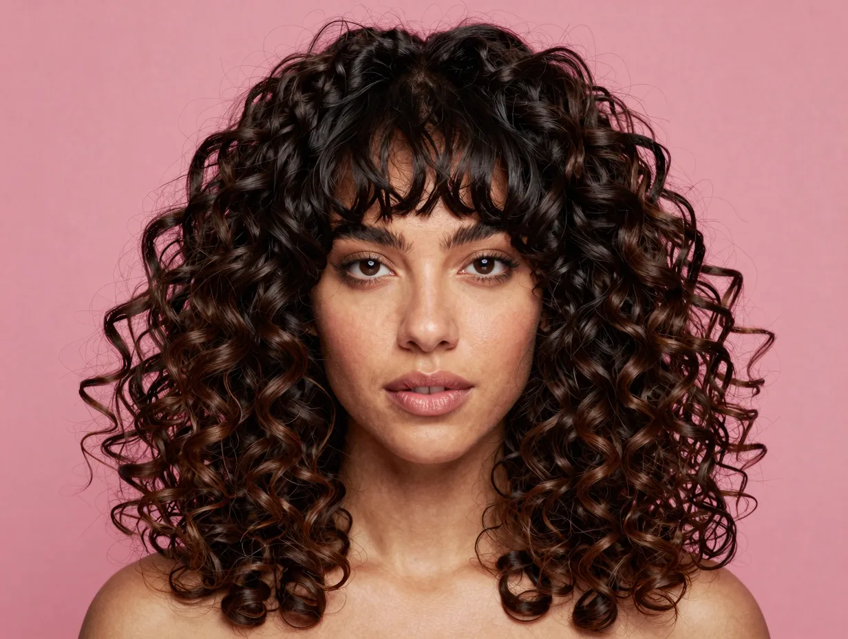 Defined curtain shape butterfly haircut on curly coily hair
