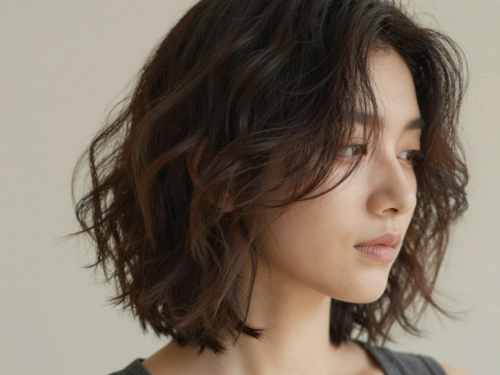 Textured crop soft layers wavy curly hair diffused natural texture