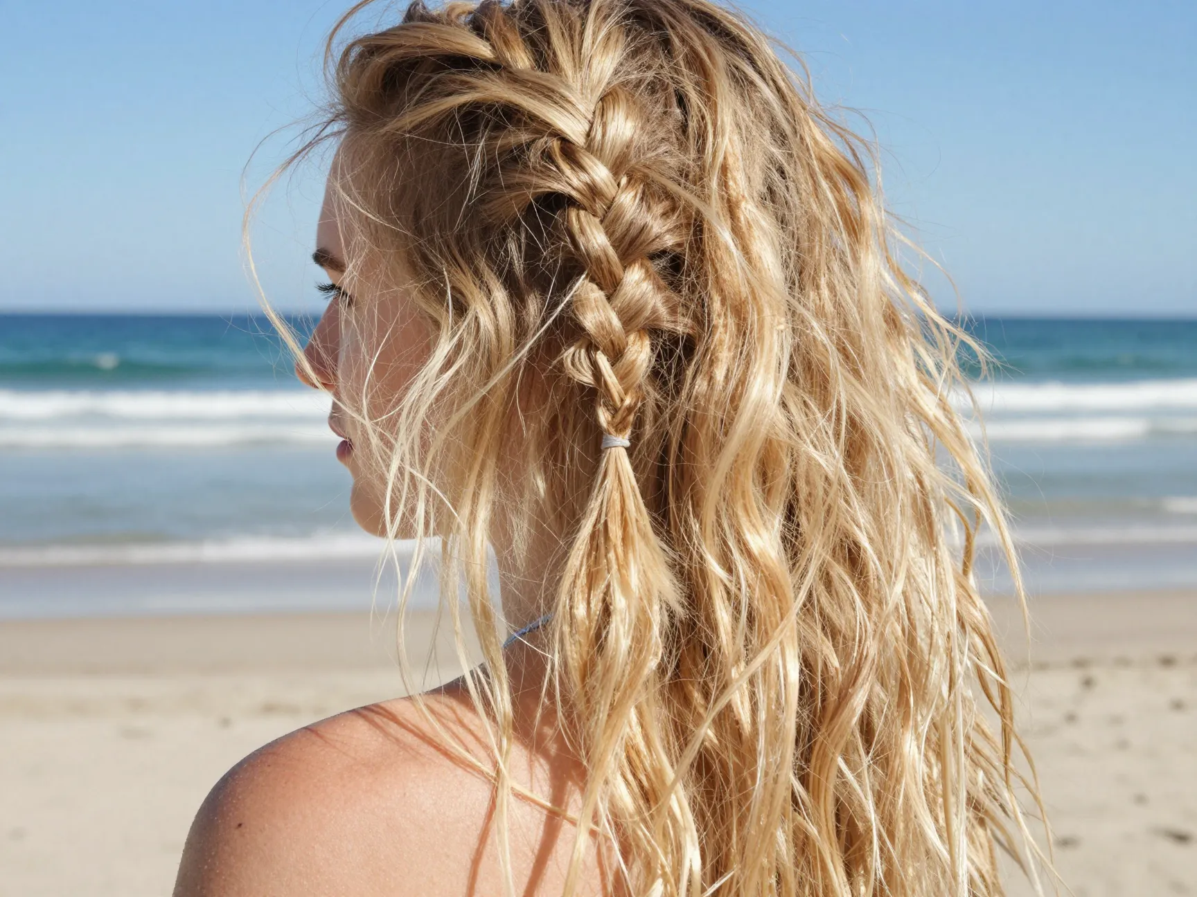 Effortless beachy blonde hair with sun faded sandy tones