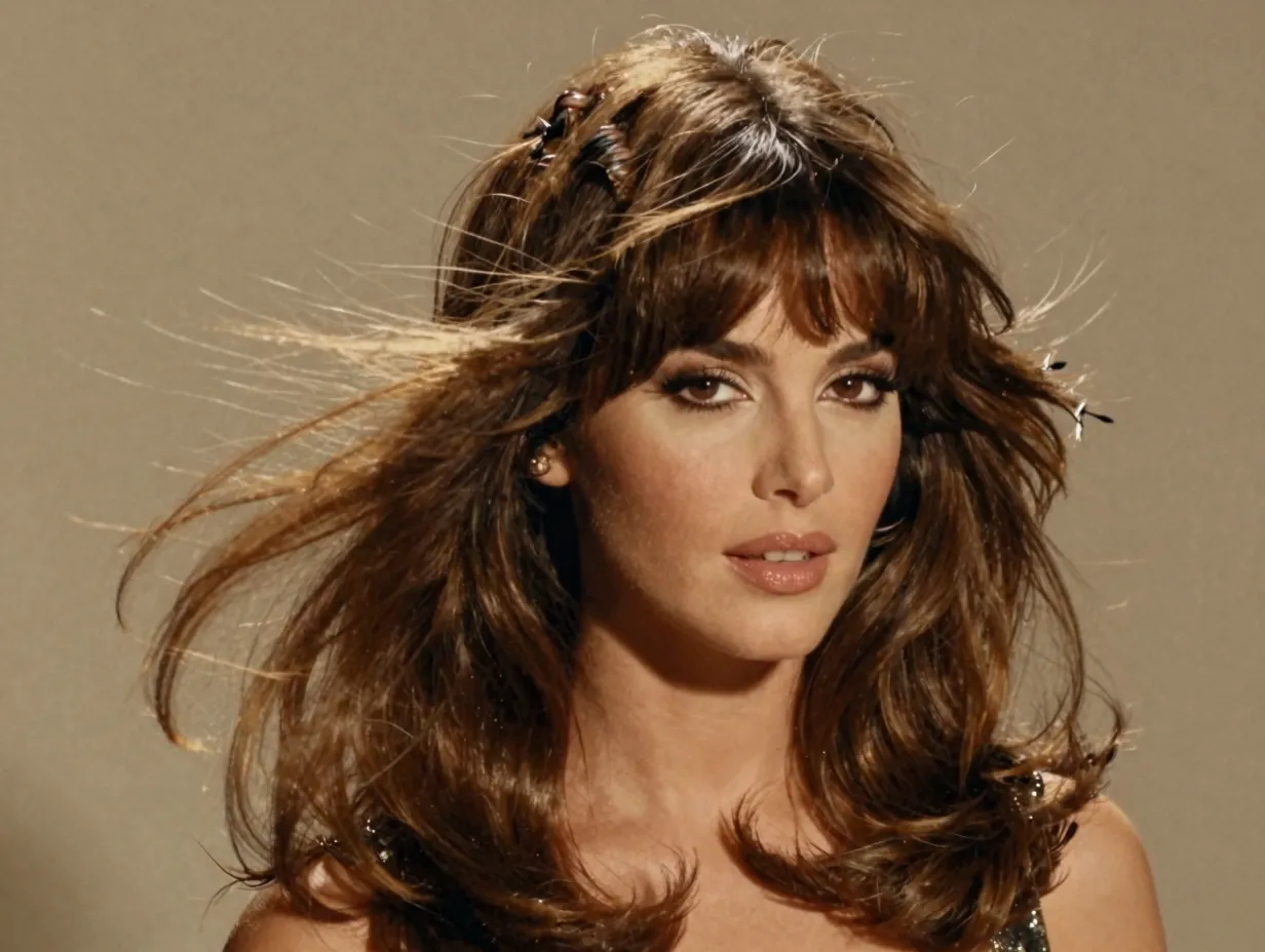70s inspired feathered butterfly haircut with curtain bangs
