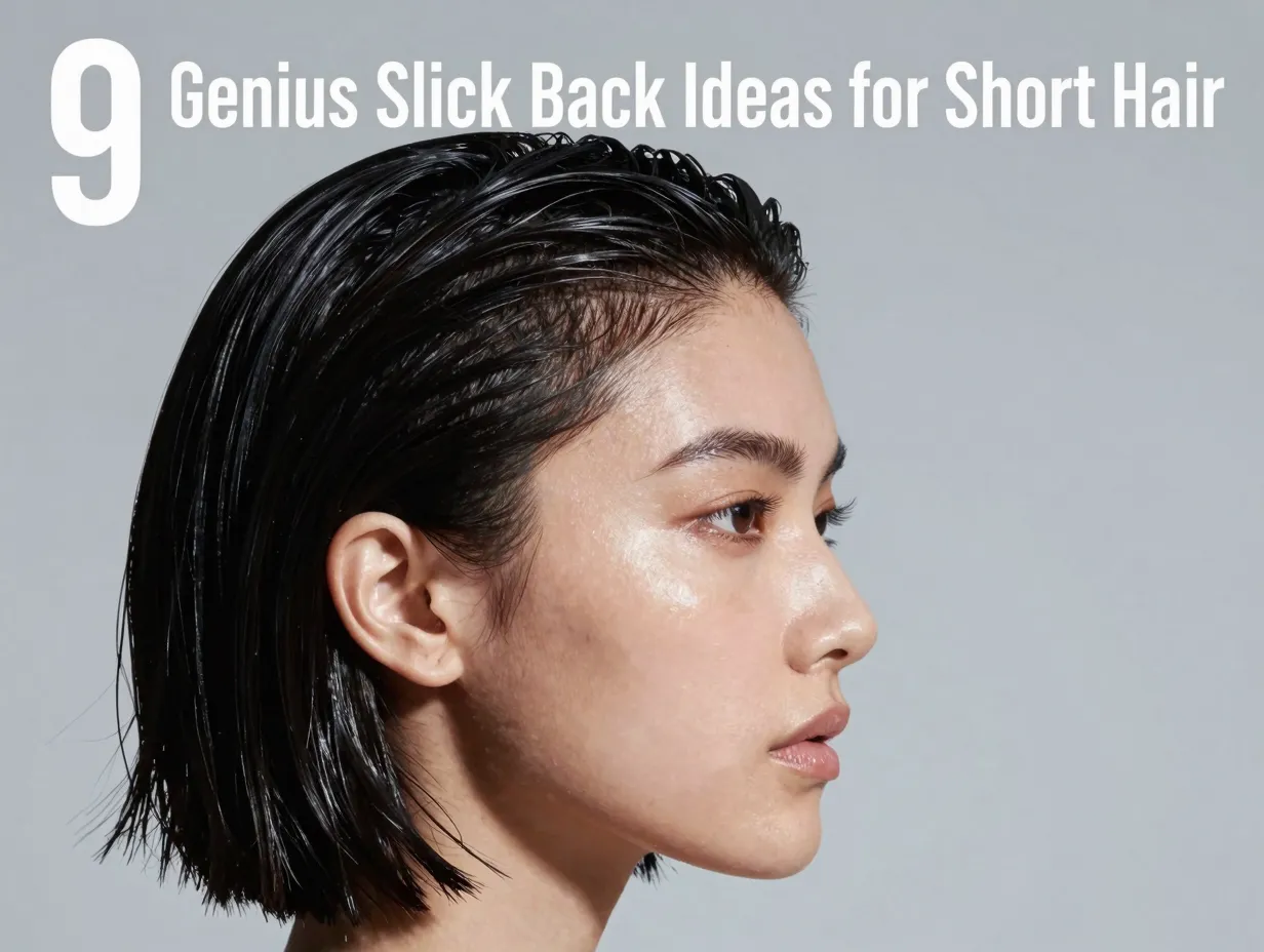 Chin length slick back bob wet look side part glossy texture ends