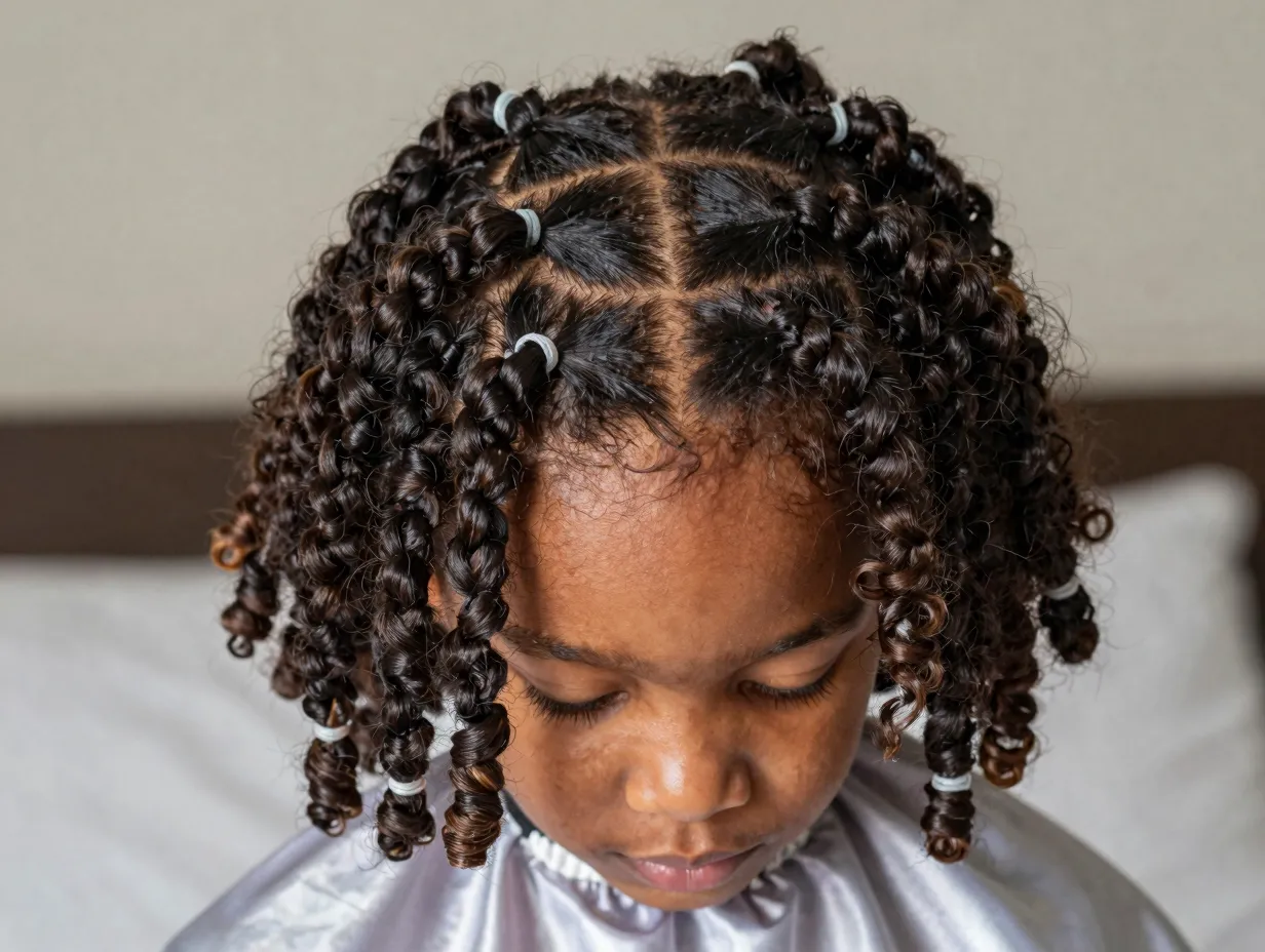 Classic two strand twists on young child moisturized natural hair