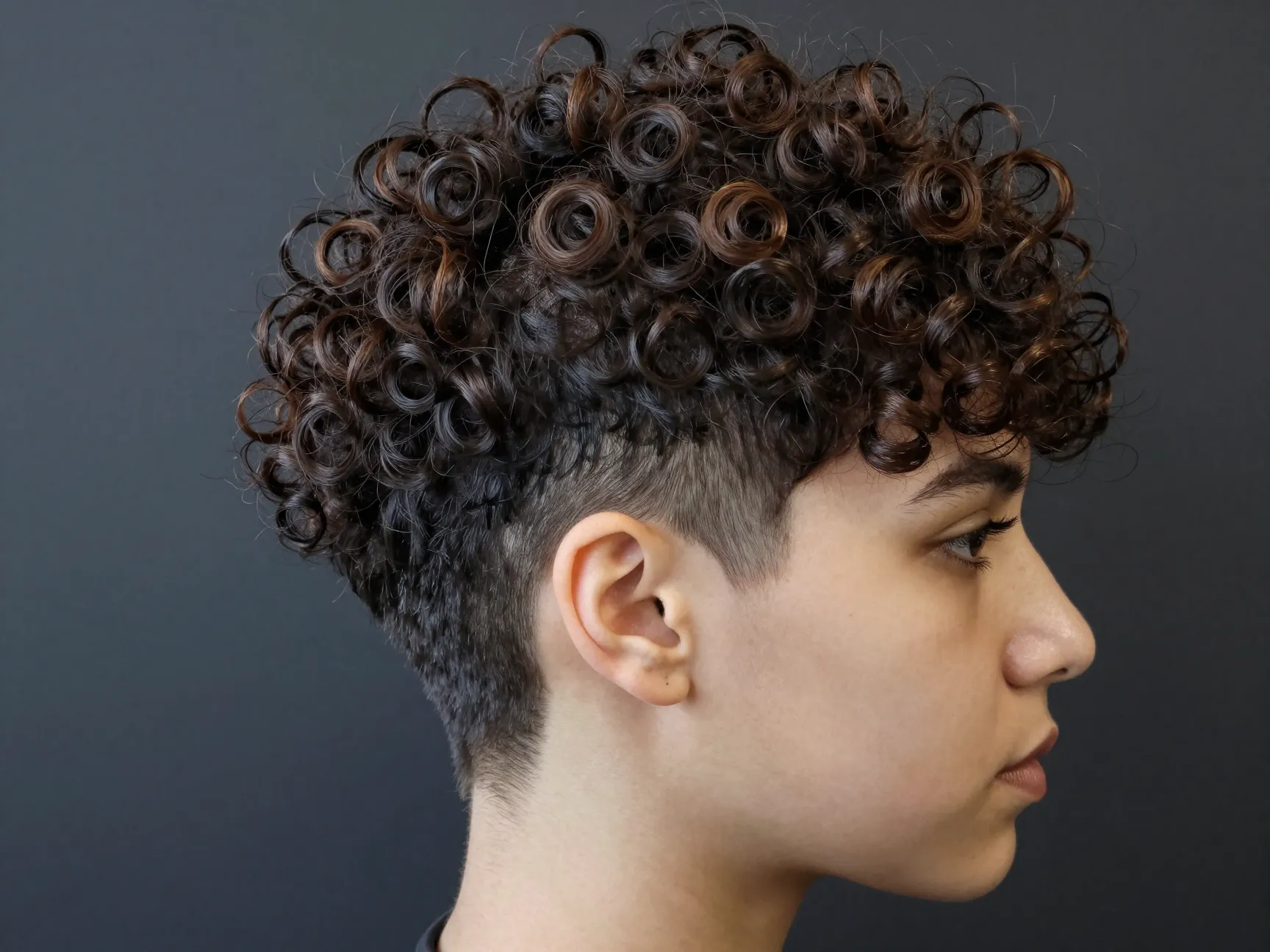 Bold layered curly pixie cut tight coils dramatic undercut