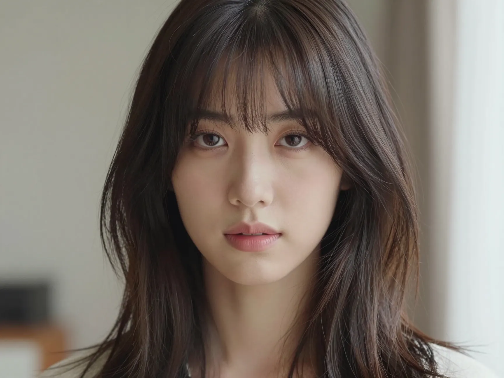 Curtain bangs paired with butterfly layers on medium hair