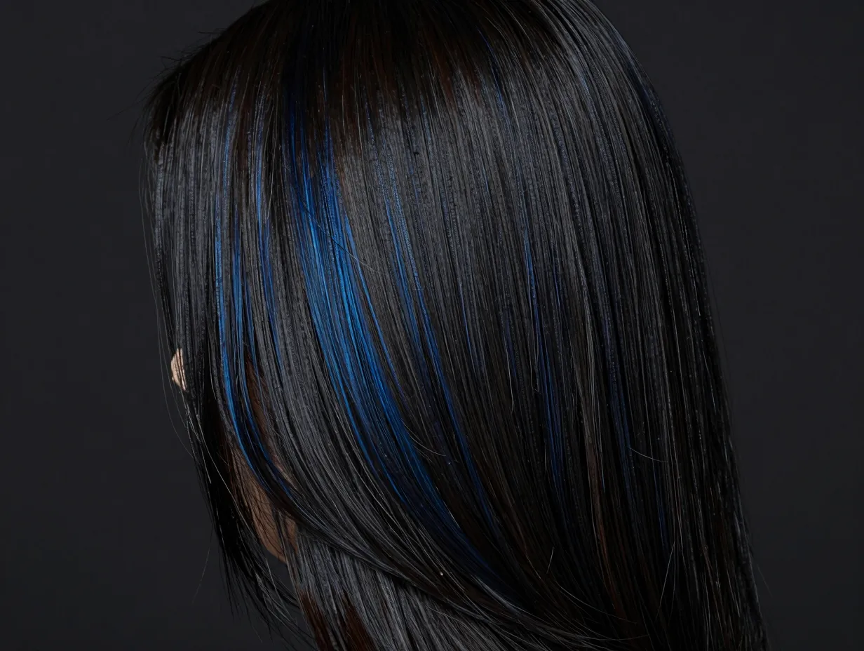Deep cool espresso brunette hair blue black reflection dimensional dark
