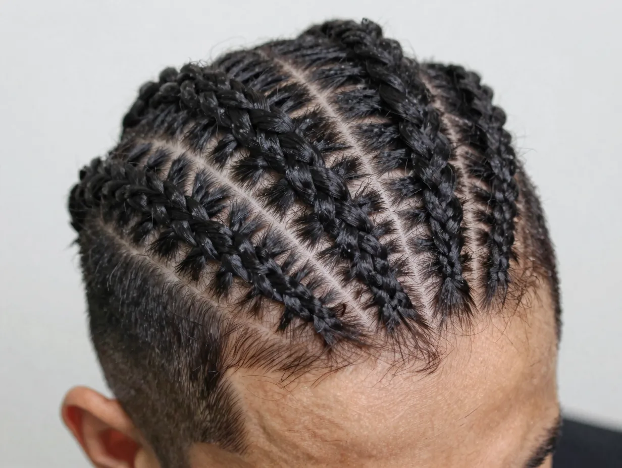 Intricate crossed cornrows x pattern interlaced design advanced braiding