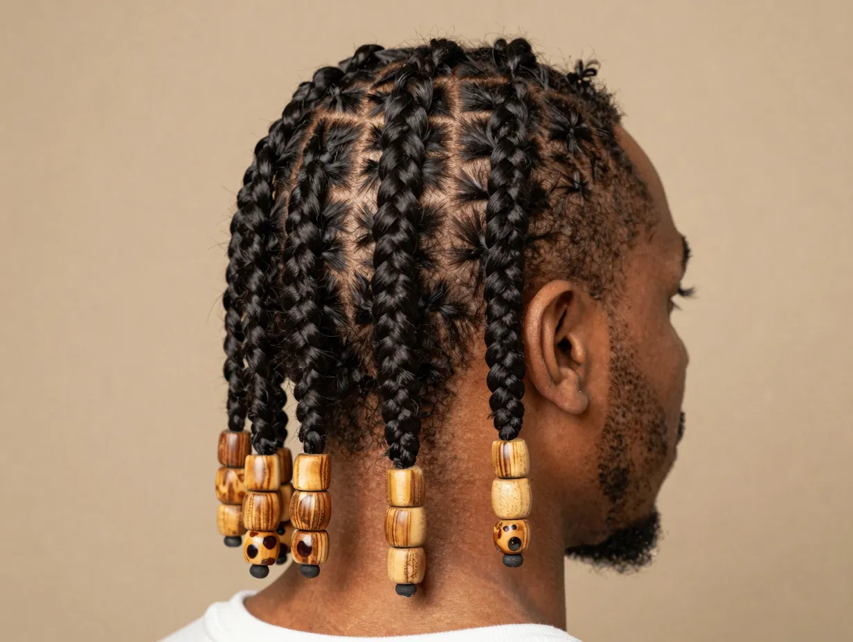Beaded cornrows with wooden beads afrocentric decorative braid ends