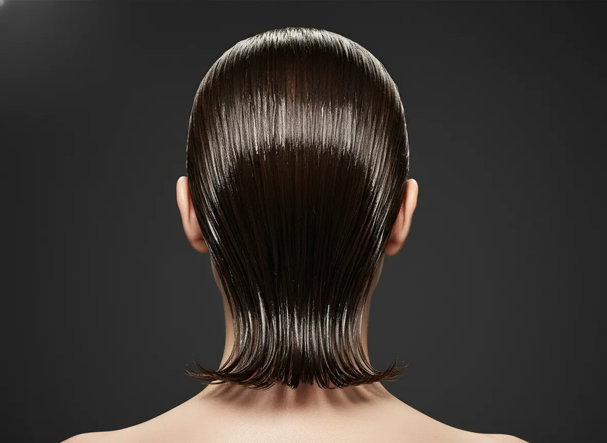High shine gel slick back hairstyle with glossy root hold
