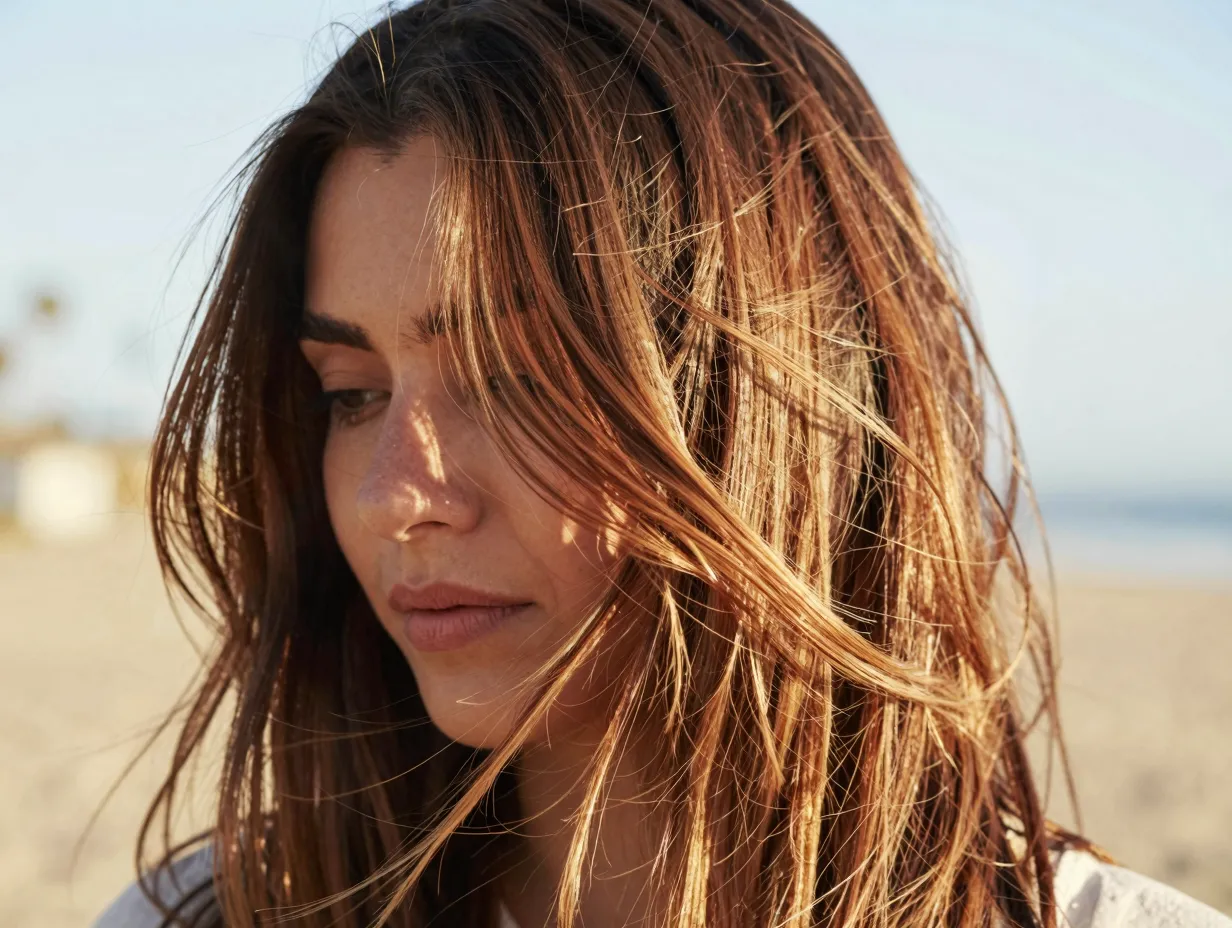 Sun drenched california brown brunette hair blended low maintenance look