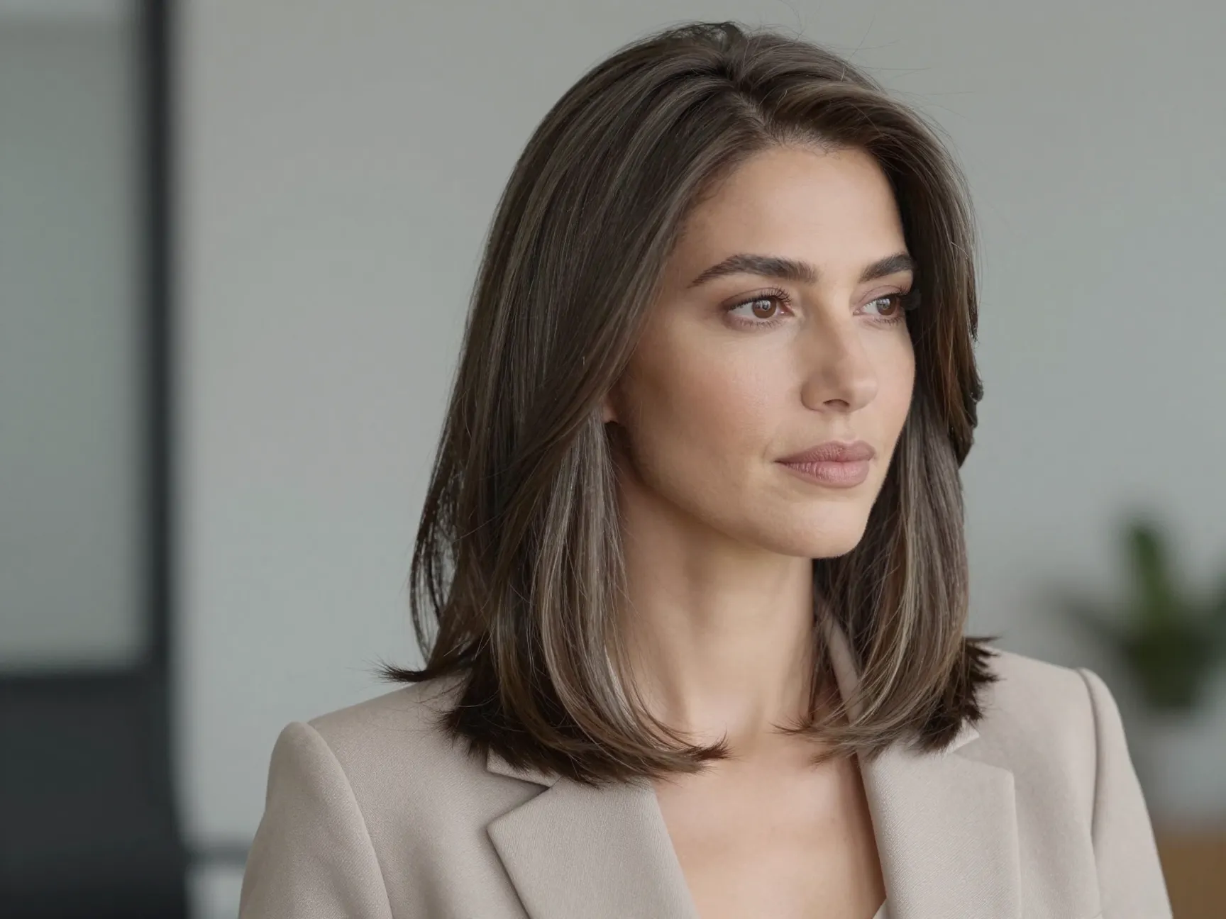 Cool mushroom brown highlights professional setting