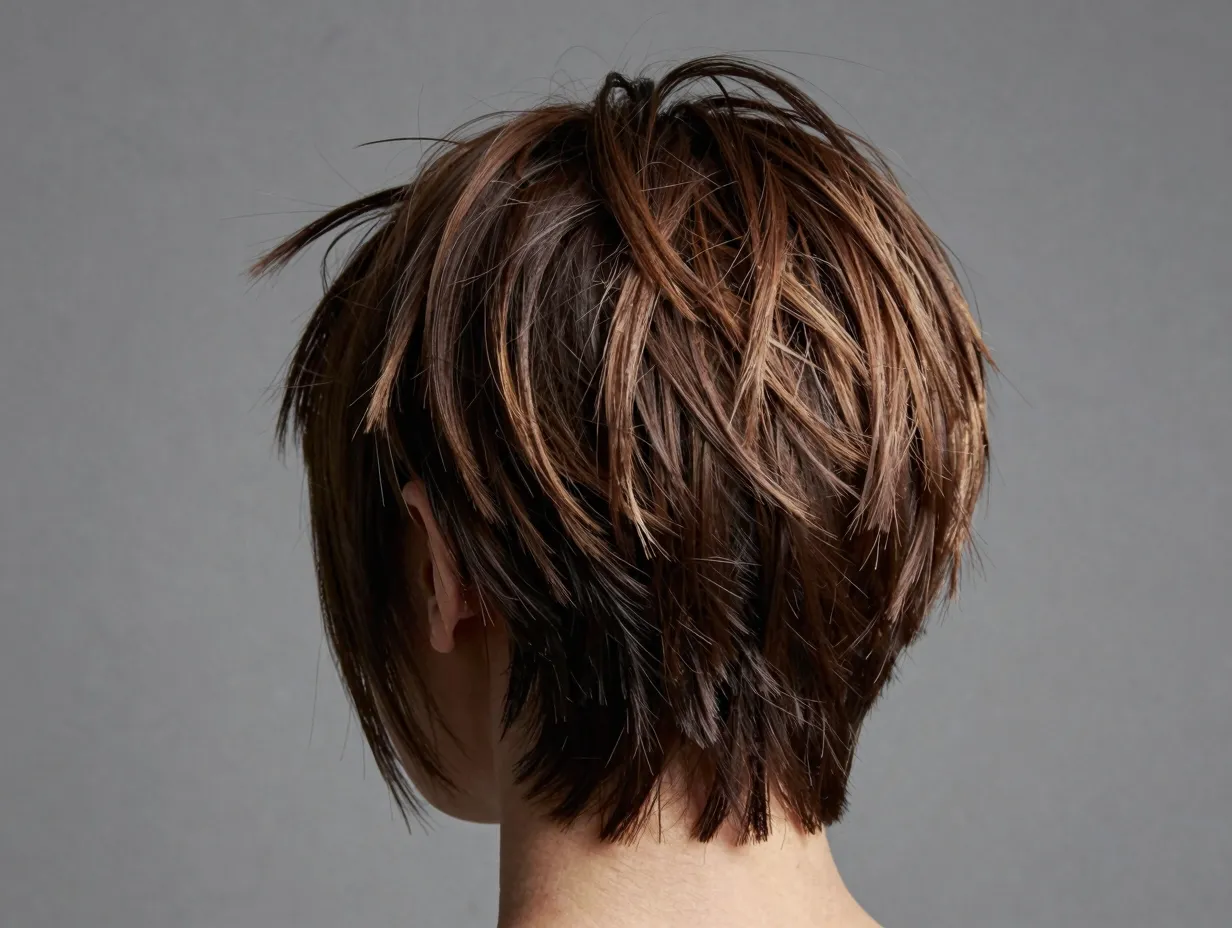 Layered pixie cut with butterfly inspired texturized crown