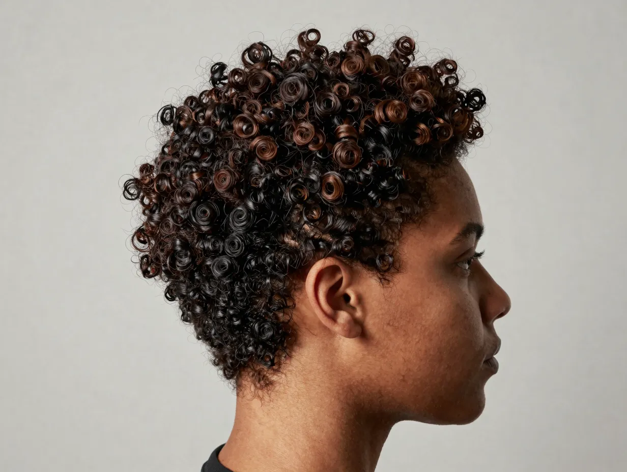 Sculptural tapered natural cut short sides full coiled crown