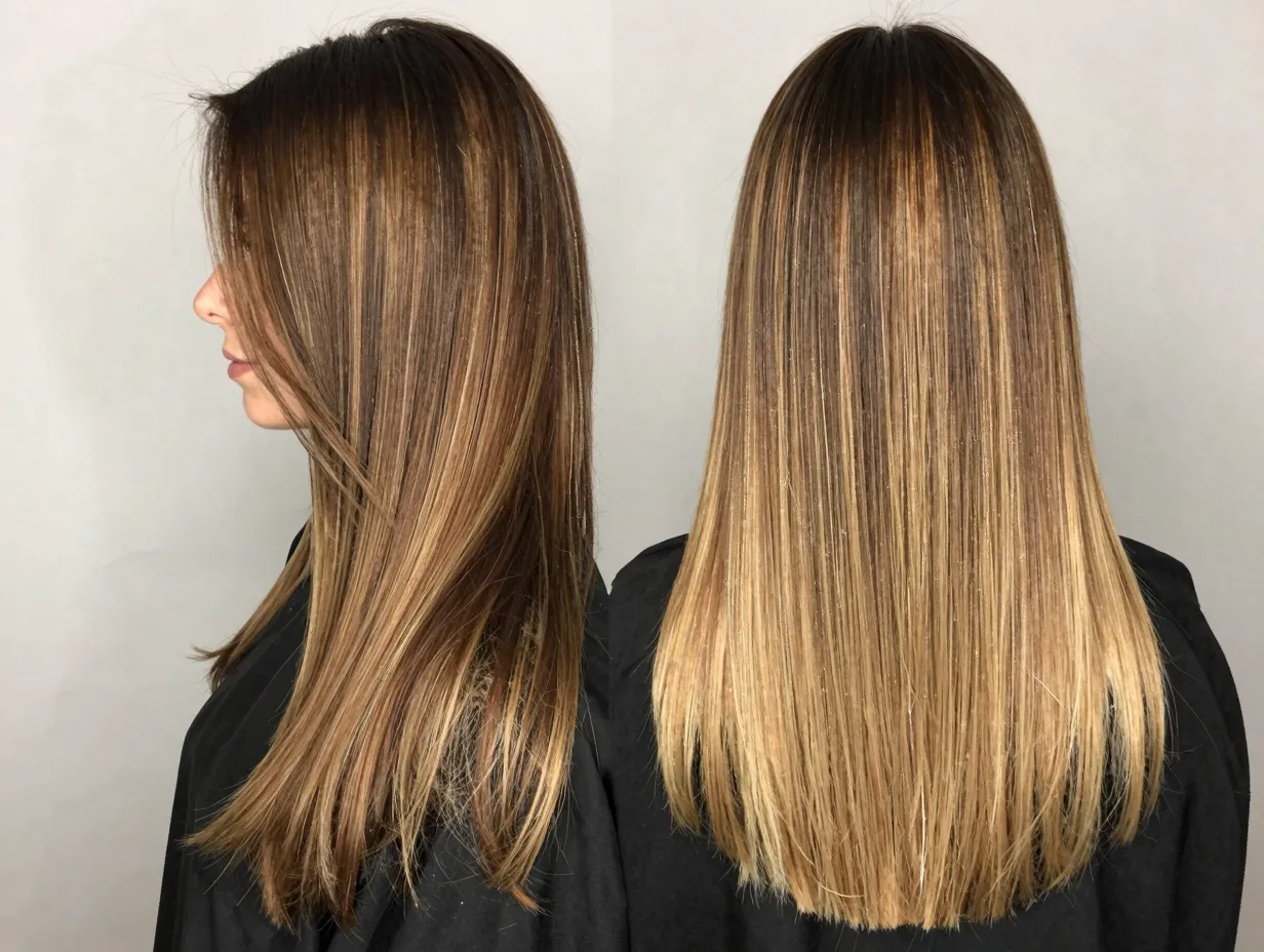 Seamless bronde brown blend brunette to blonde transition soft roots