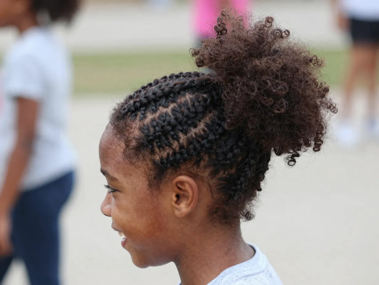 Braided ponytail with cornrow base and high puff