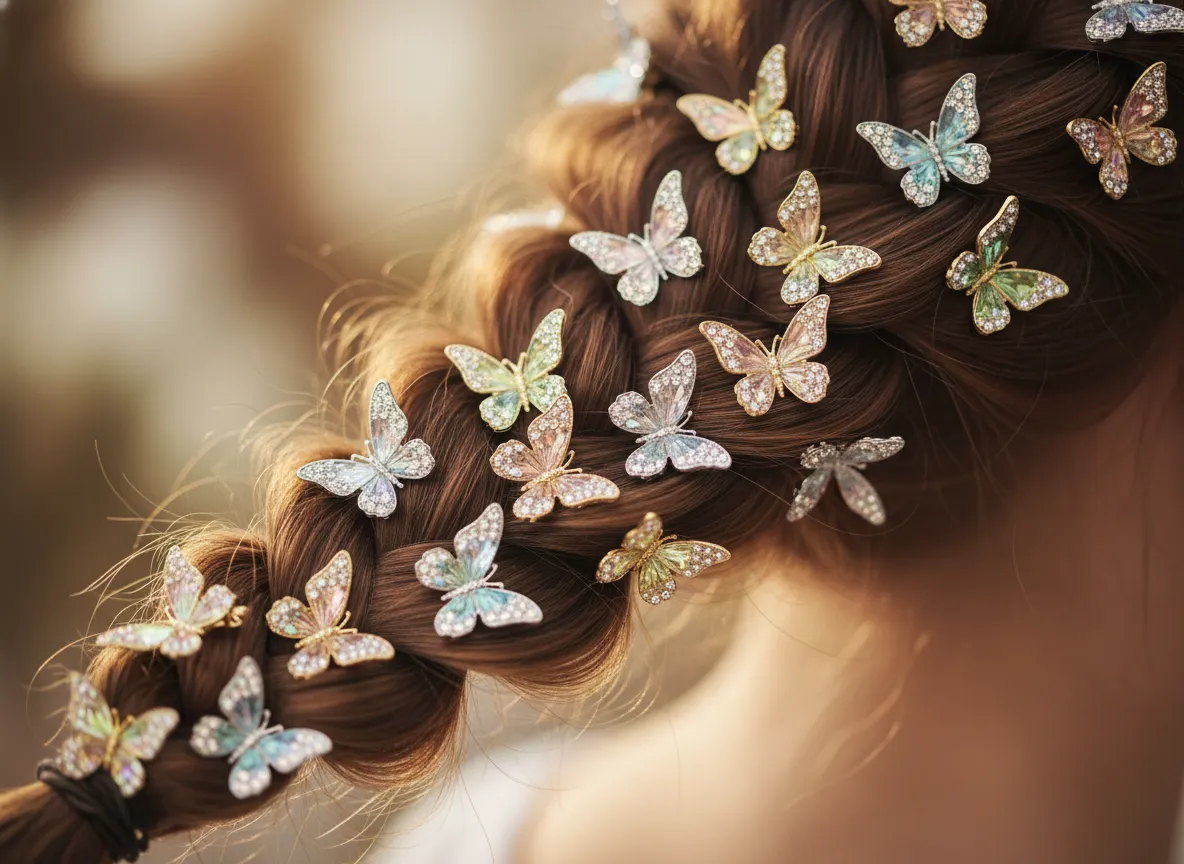 Detailed braid with mini butterfly clips woven in