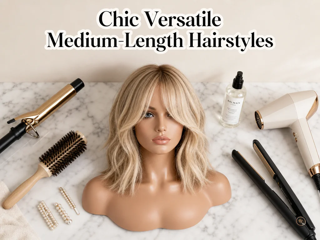 Chic lob hair tools marble vanity editorial beauty flatlay