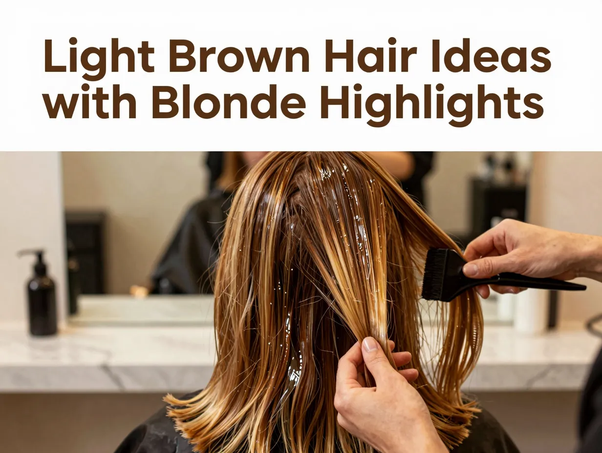 Light brown hair with blonde highlights model in salon stylist applying color