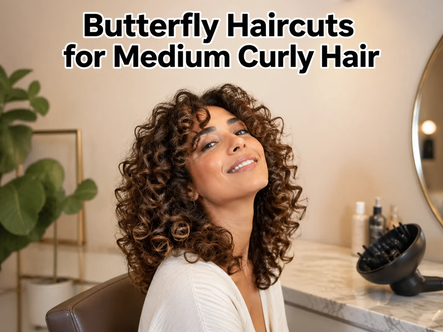 Model with butterfly curly hair hair diffuser tool luxury salon