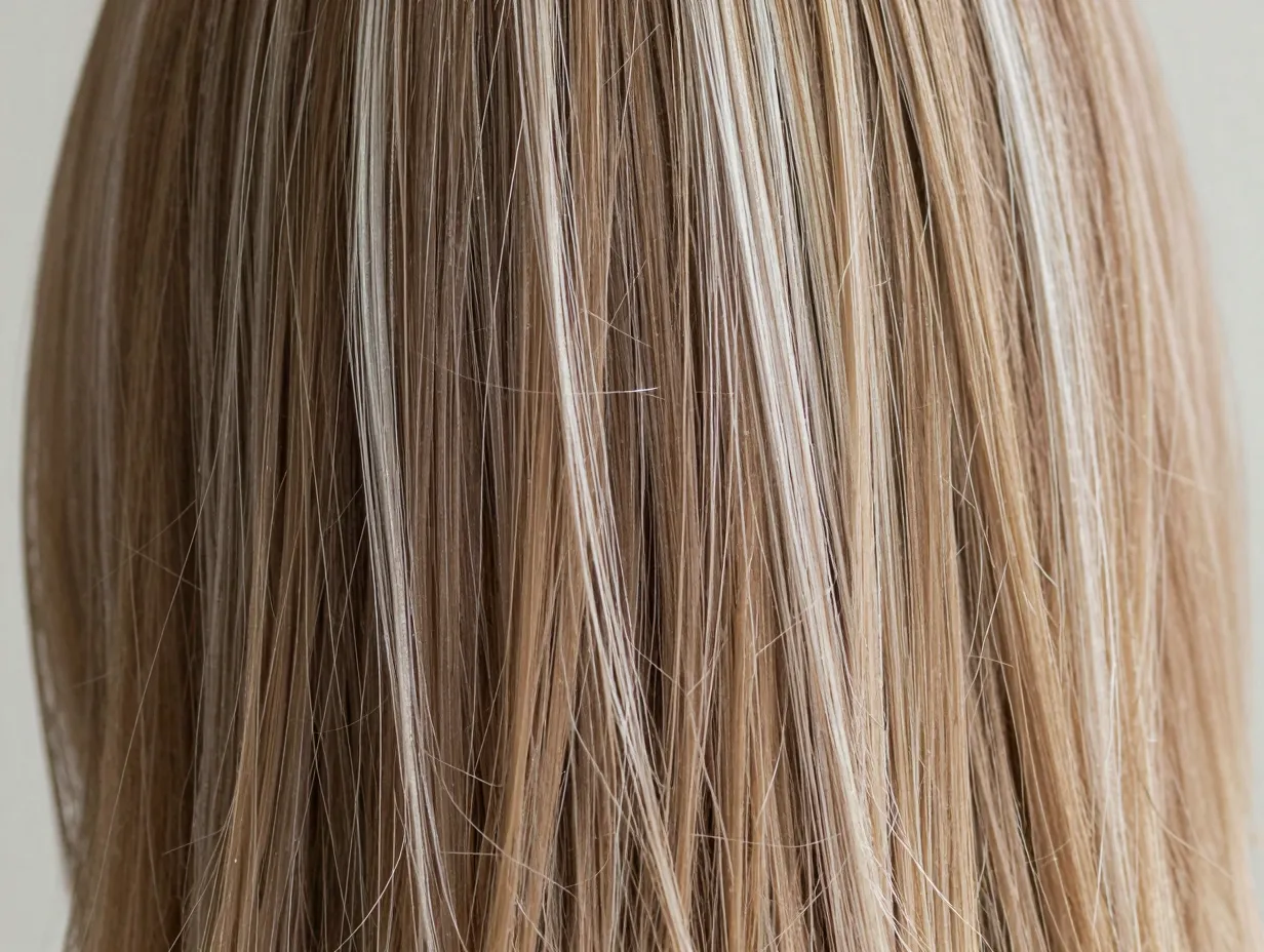Sandy brown hair with platinum strandlights ultra fine strands