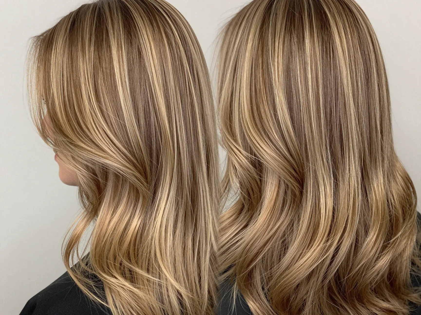 Light brown hair with blended blonde babylights seamless glow