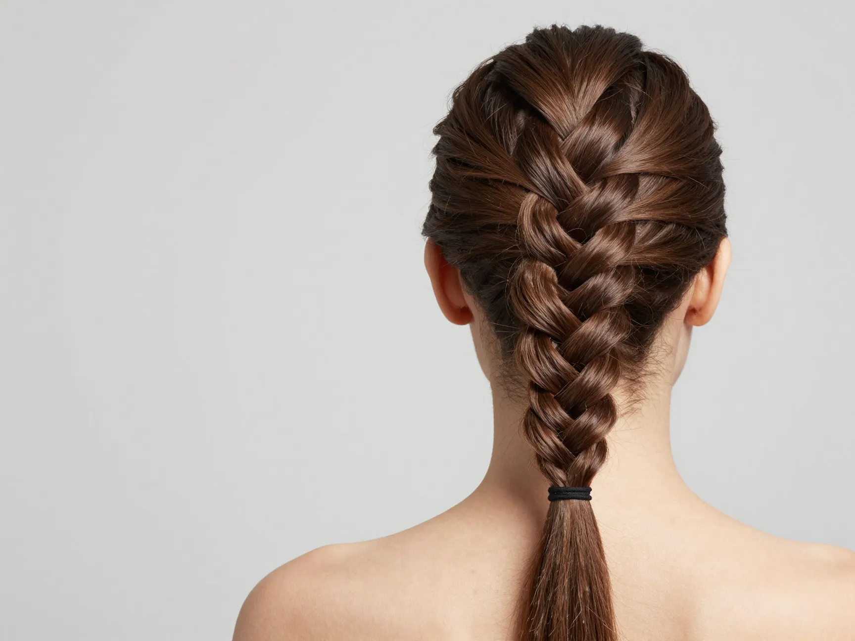 Polished french braid from crown to ends for work or gym