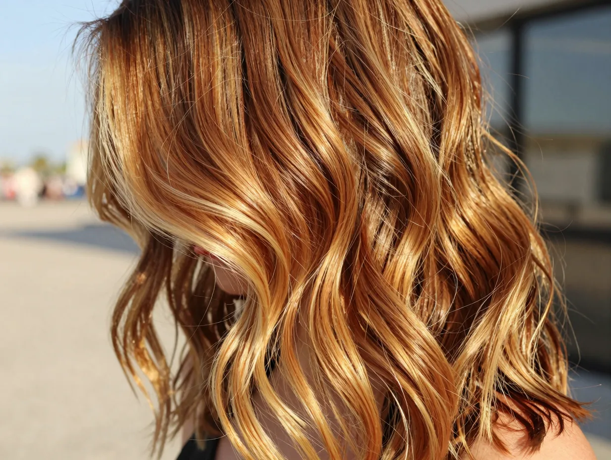 Sun kissed caramel highlights on light brown hair balayage technique