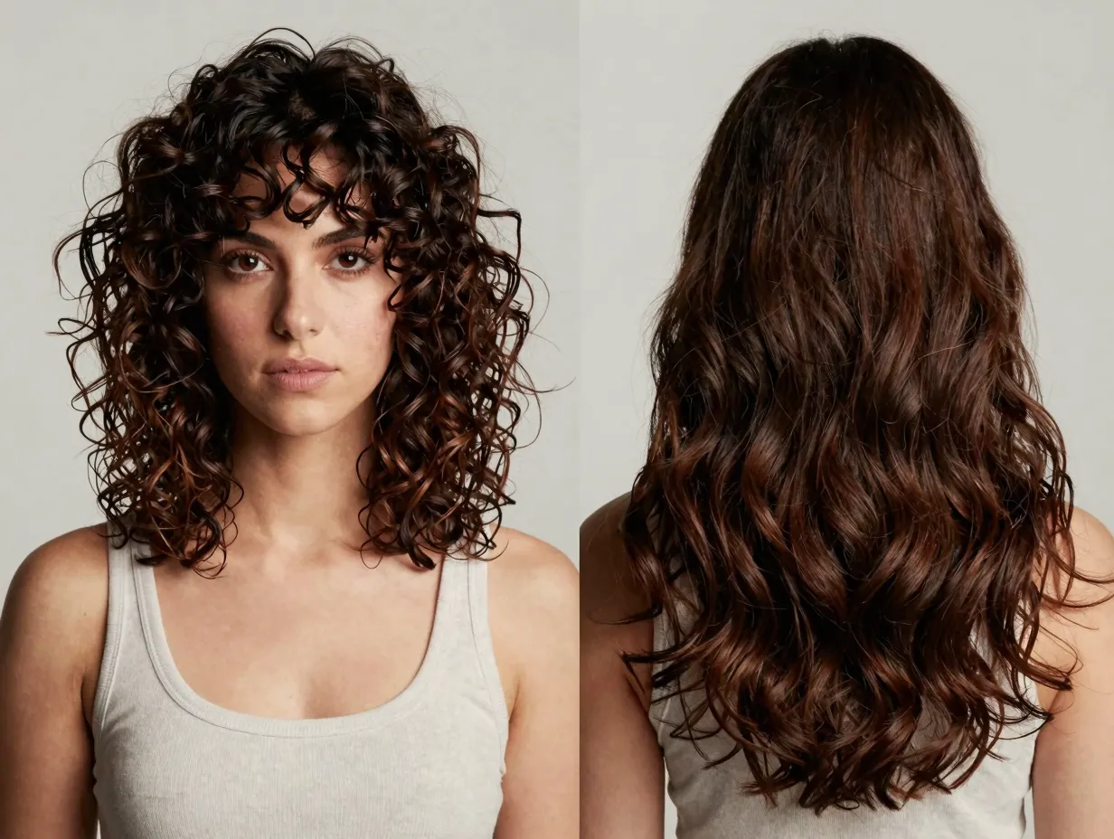 Face framing butterfly cut with dramatic front layers and long back
