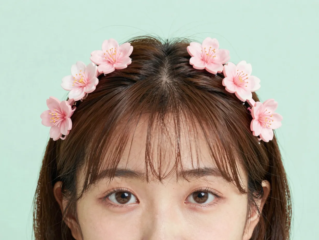 Pair pink sakura claw clips center part hair
