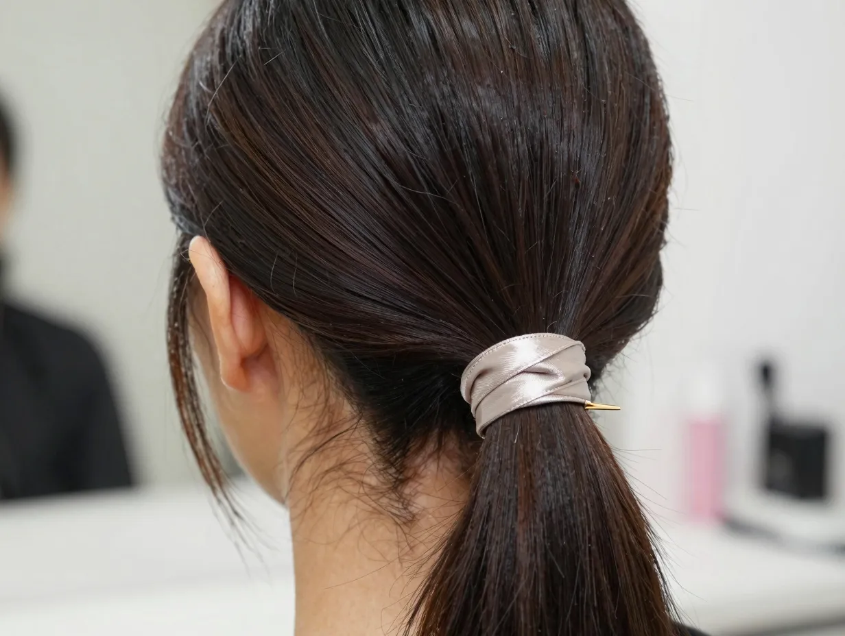 Wrapping ponytail base with hair section and bobby pin