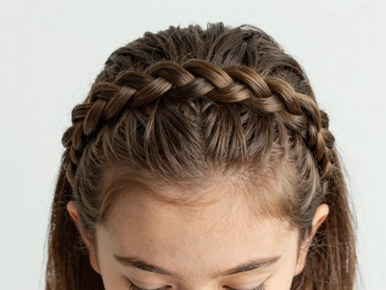 Young girl with a practical crown braid like a princess headband