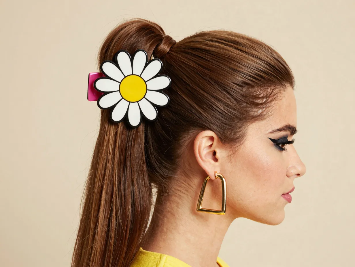Retro mod daisy claw clip sleek high half up