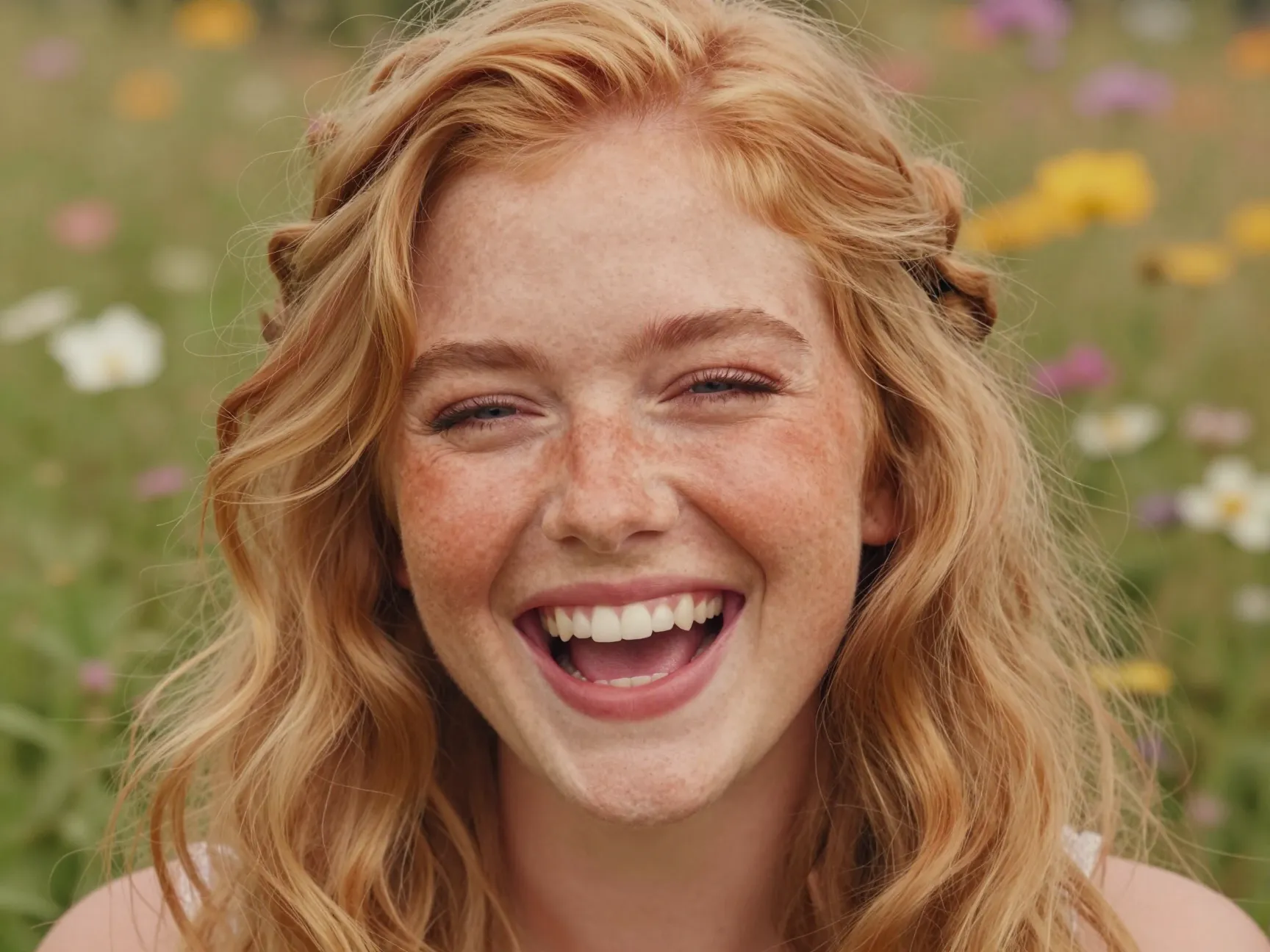 Strawberry blonde hair on fair warm peachy freckled skin