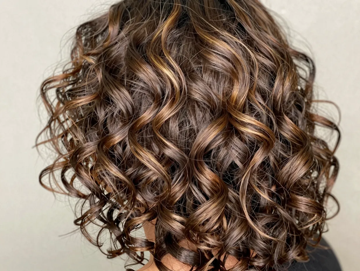 Textured butterfly cut with balayage highlights on top layers
