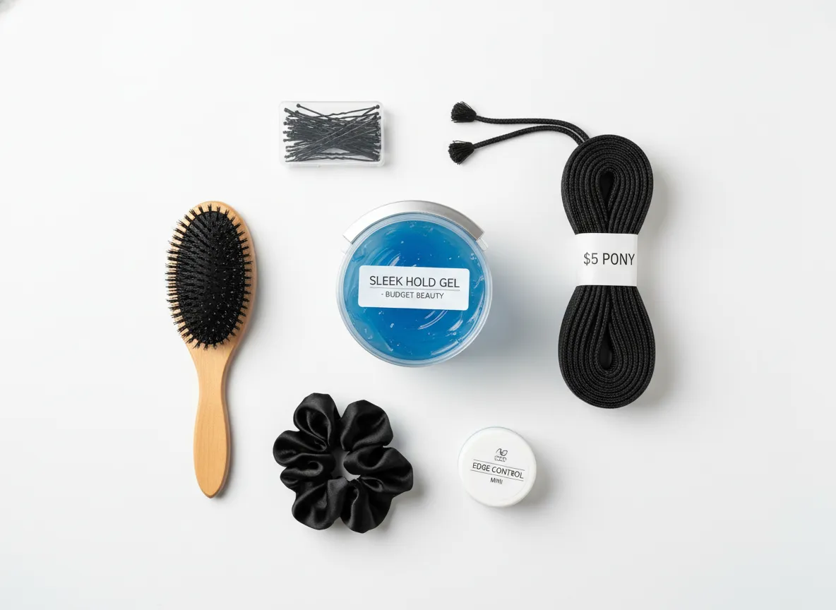 Budget styling kit of gel brush bobby pins and satin scrunchie