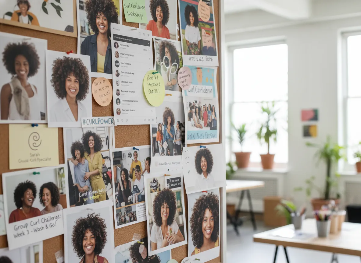 Community collaboration board with influencer photos and event images