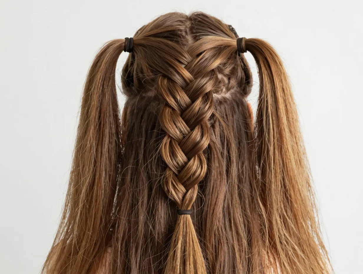Voluminous pull through braid created from multiple ponytails on fine hair