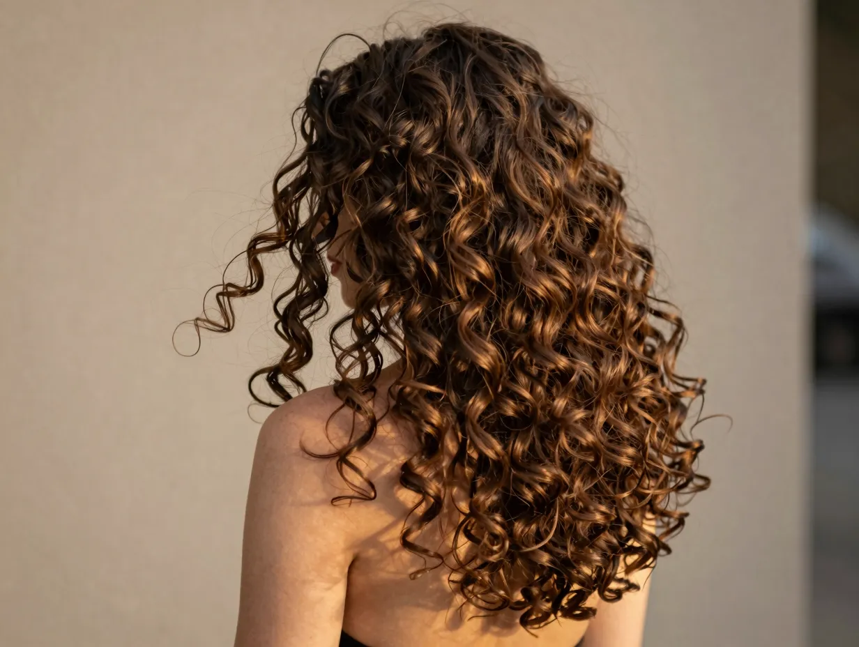 Elongated butterfly cut with mid back length cascading defined curls