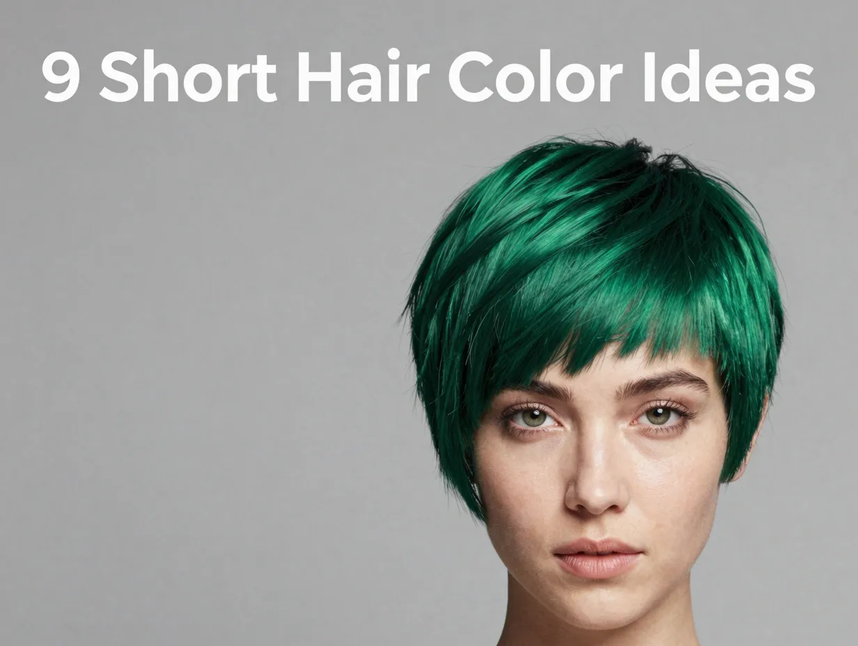 Bold emerald green short hair studio portrait negative space