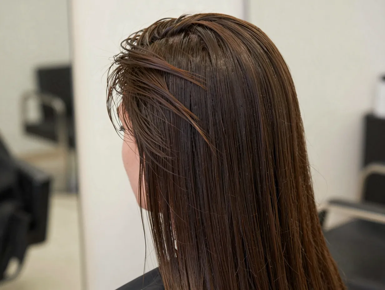 Butterfly haircut creating natural root volume on air dried straight hair