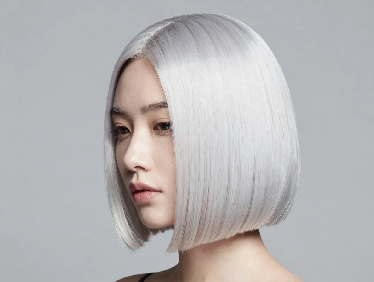 Icy platinum bob with seamless root shadow chin length hair