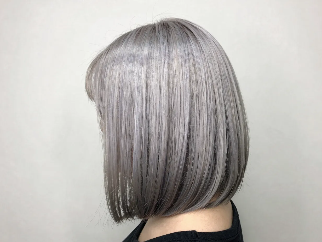 Ashy platinum blunt lob with shadow root middle part