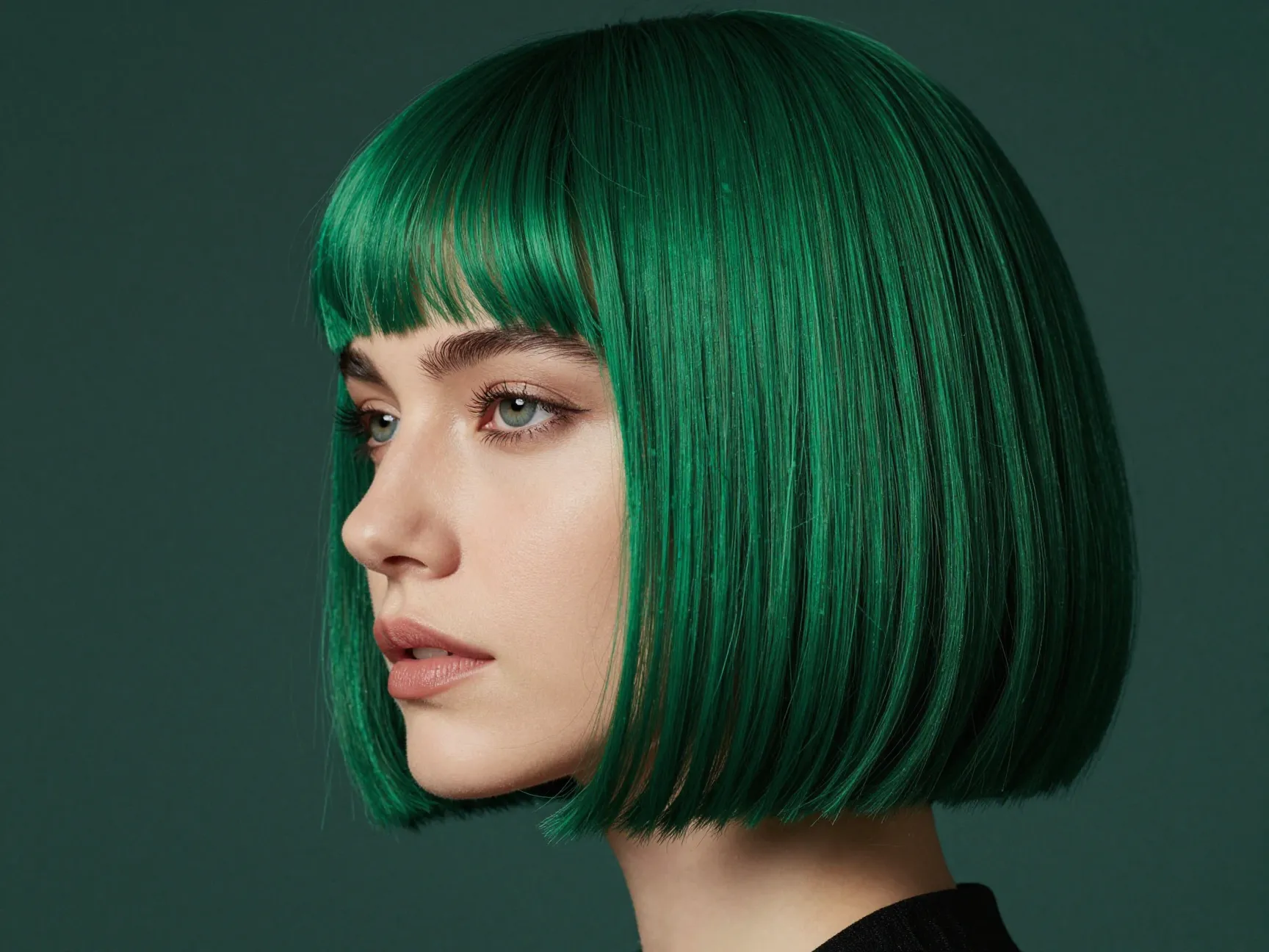 Emerald green blunt bob with saturated jewel tone