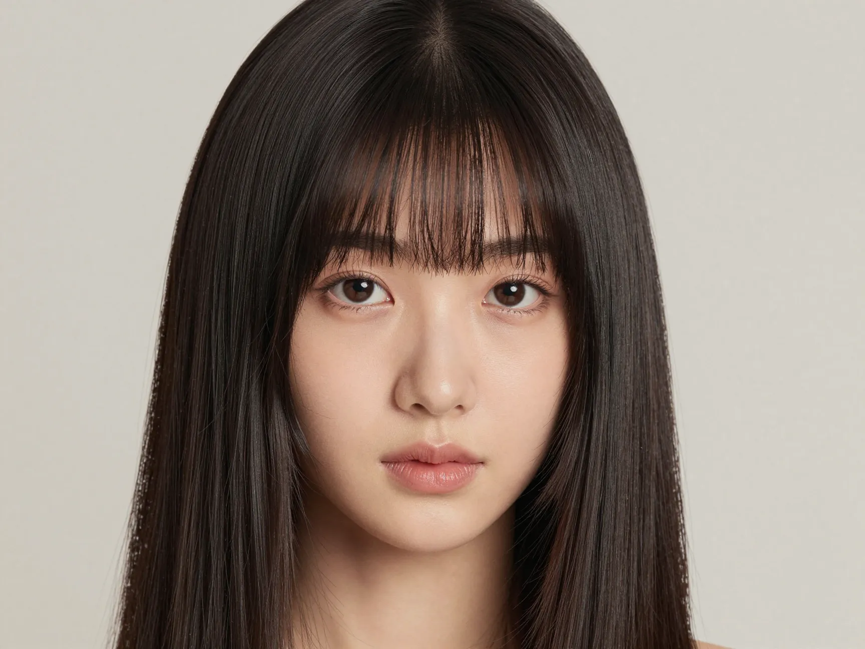 Straight hair with face framing curtain bangs landing perfectly every day